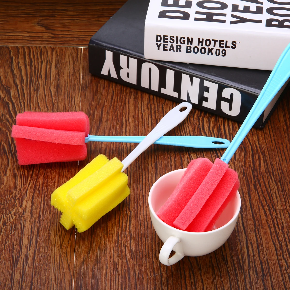 3pcs Plastic Sponge Brush Long Handle Brushes Bottle Glass Cup Washing Cleaner For Kitchen Cleaning Tool