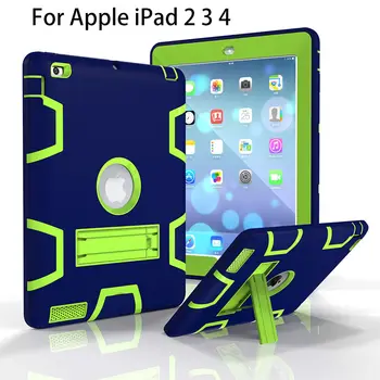

For Apple iPad2 iPad3 iPad4 Case Back Cover Tablet Silicon+PC Shockproof Hybrid Heavy Duty Rugged Combo With Kickstand Funda