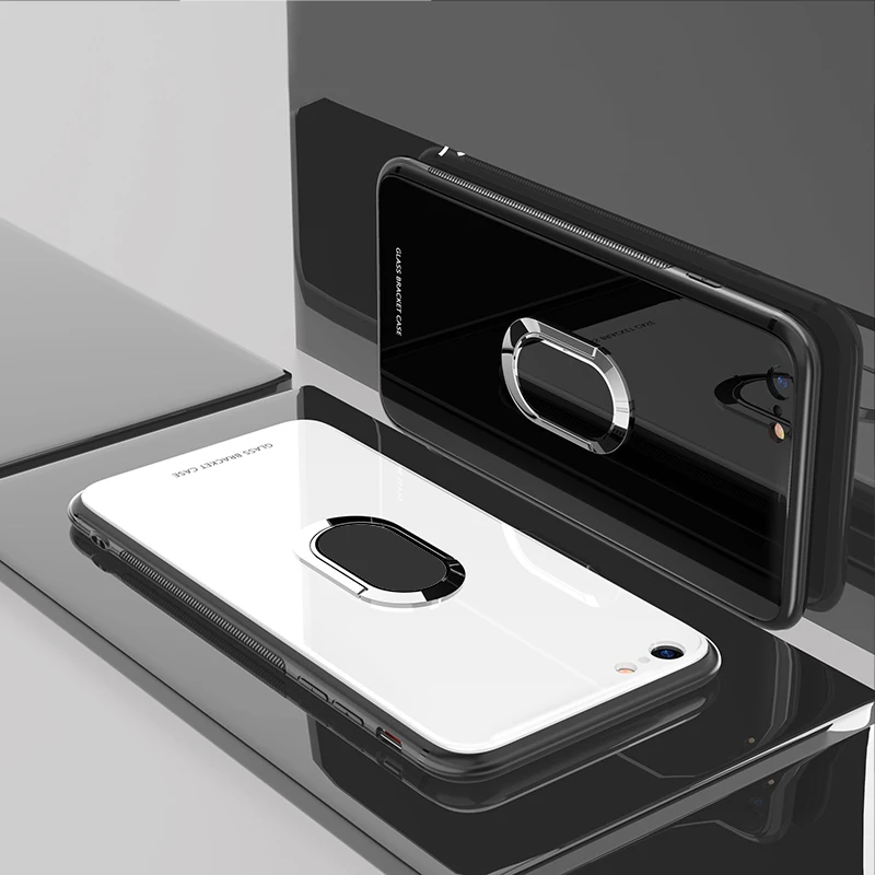 IIOZO Tempered Glass Case for iPhone 7 8 6 6S Plus X XR XS MAX Magnetic Suction Car Ring Holder Stand Cover iphone plus | Мобильные