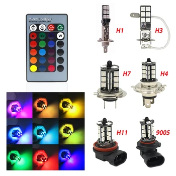 

2pcs H1 H3 H4 9005 9006 H11 H7 RGB LED Auto Car Headlight 5050 LED 27SMD Strobe Led Fog Light Head Lamp Bulb With Remote Control