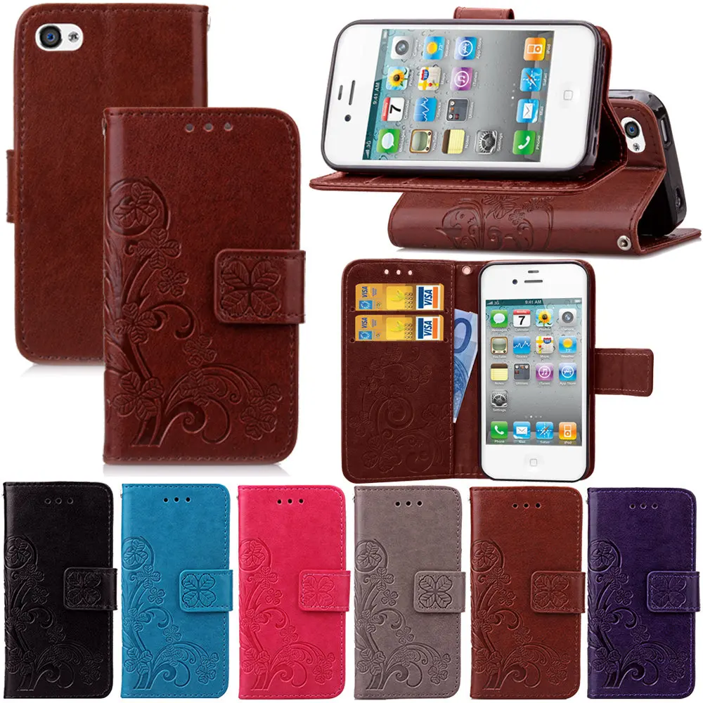 5s Emboss Leather Case for iPhone 5 5s Luxury Flip Cover Stand Function