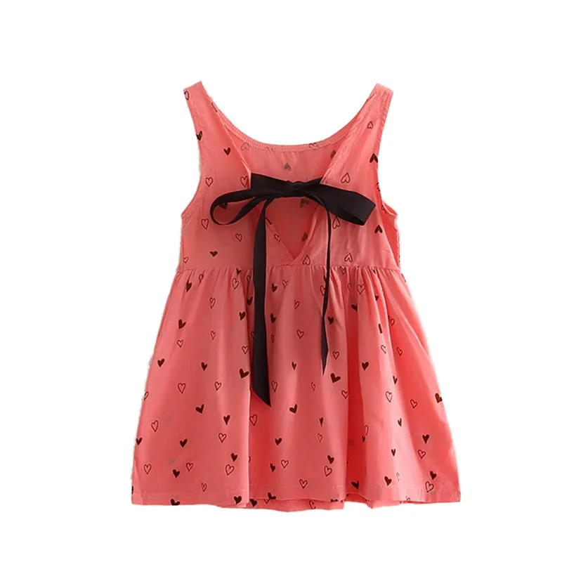 Летнее платье для девочек, хлопковое платье без рукавов с открытой спиной для девочек, платье с рисунком сердца и Крока - Цвет: Розовый