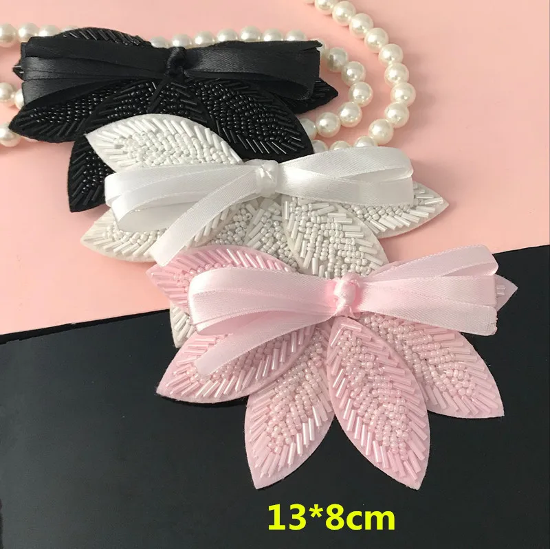

3D Handmade Rhinestone Leaf Bowknot Patches Sew on sequin patch for clothing beading Applique Scrapbooking