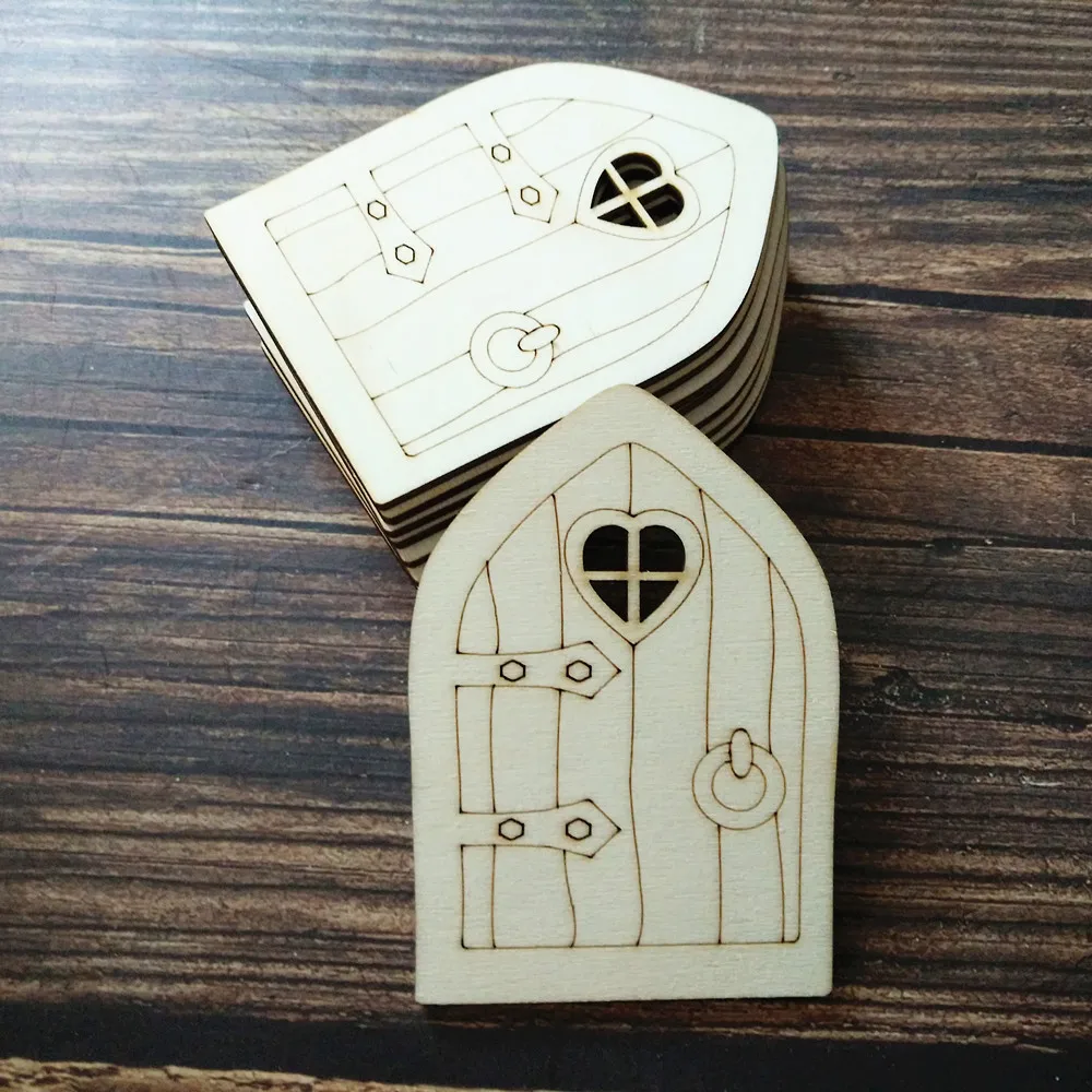 10pcs Wooden Fairy Door Shape Craft Embellishments Decoration Home Room