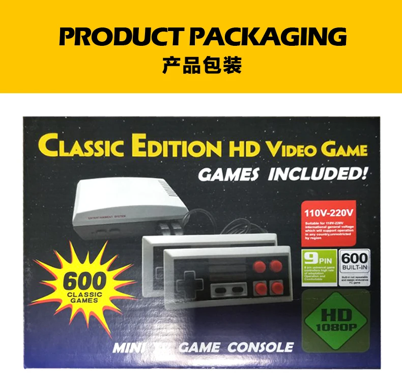 YLW New Design MINI HD TV Game Console with 600 Classic Games Inside 4 play buttons with 2 controller fit for adults and kids