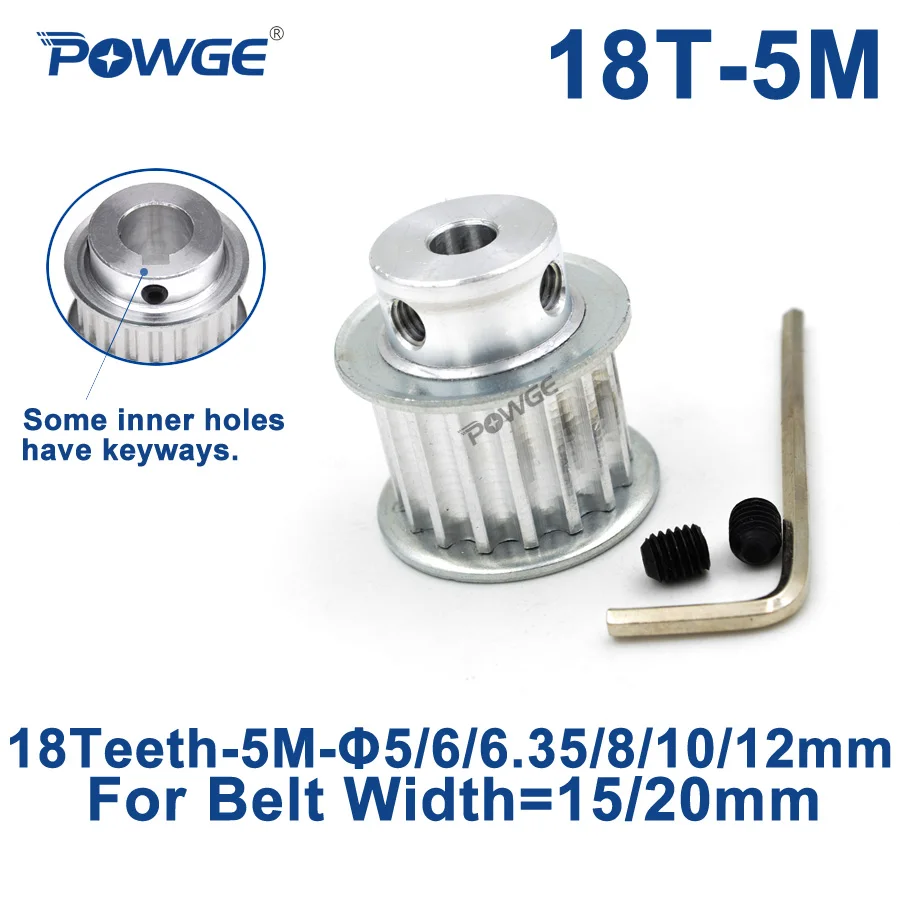 

POWGE 18 Teeth HTD 5M Synchronous Pulley Bore 5/6/6.35/8/10/12/14mm for Width 15/20mm HTD5M Timing Belts gear pulley 18Teeth 18T