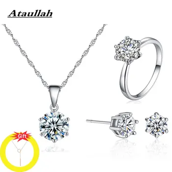 

Ataullah Jewelry Set Necklace Earrings Rings Silver Plated For Women Pendant Engagement Wedding Party Exquisite Gift SW002
