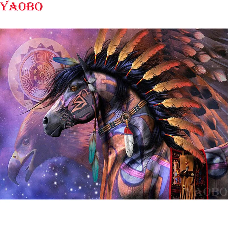 5D DIY Diamond embroidery Indian horse Painting Cross Stitch Full Square drill Rhinestone Mosaic decor gift | Дом и сад
