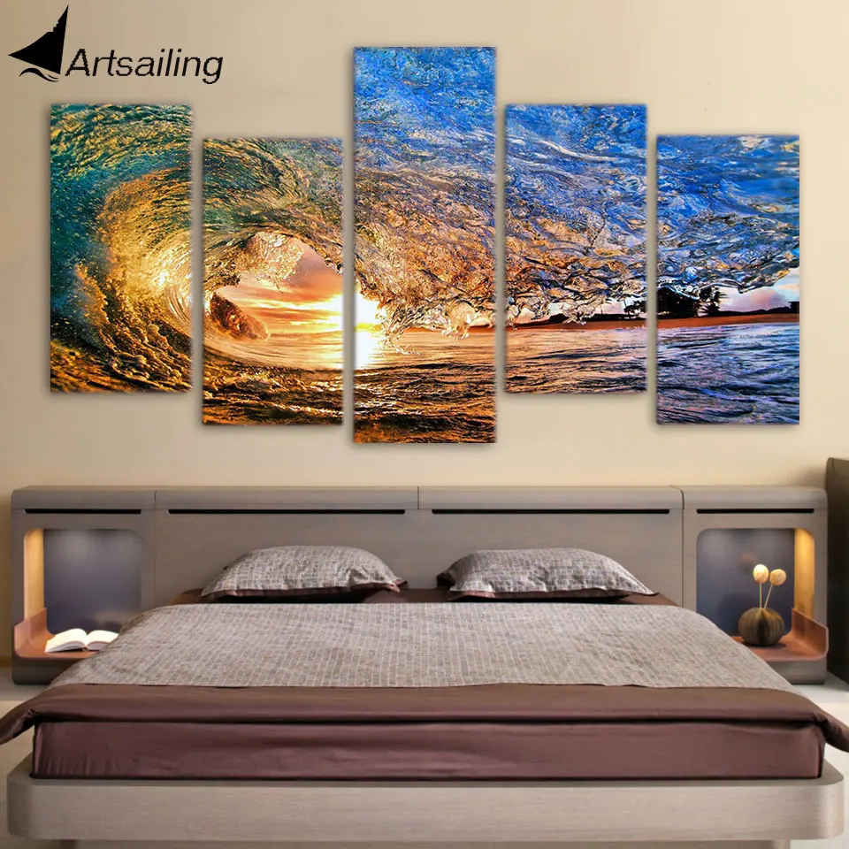 

Framed Printed sunset light reflecting in the wave Painting on canvas room decoration print poster picture Free shipping/ny-2837
