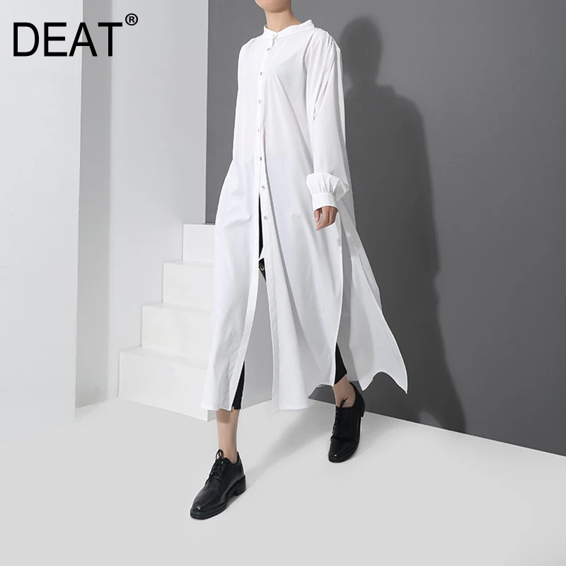 

[DEAT] 2019 Spring New Fashion New Pattern Long Type Side Vent Button Shirt Long Sleeve Temperament Blouse Women YC17