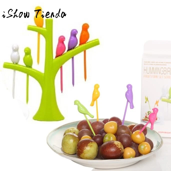 

Animal Bird Fruit Fork Birds On The Tree Dessert Snack Cake Dinnerware Cocktail Kawaii Toothpick Lunches Tableware Party Decor