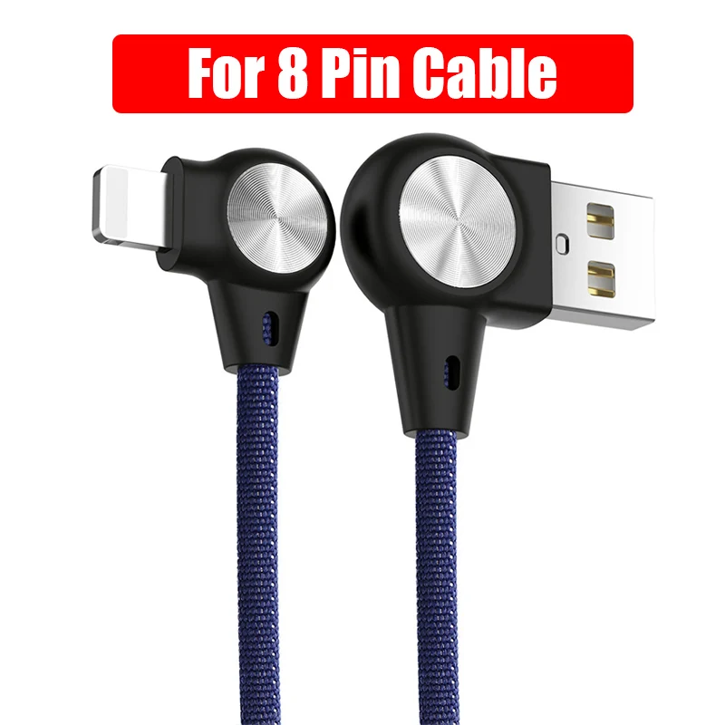 3A USB C Micro USB 8 Pin Cable For iPhone XS X 90 Degree Nylon Fast Charge USB Cable for Huawei Samsung Xiaomi Phone Data Cord - Цвет: Blue For 8 Pin