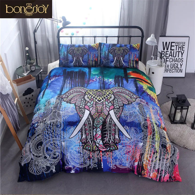Bonenjoy Double Bedding Set Colorful Elephant Bed Cover For Queen King