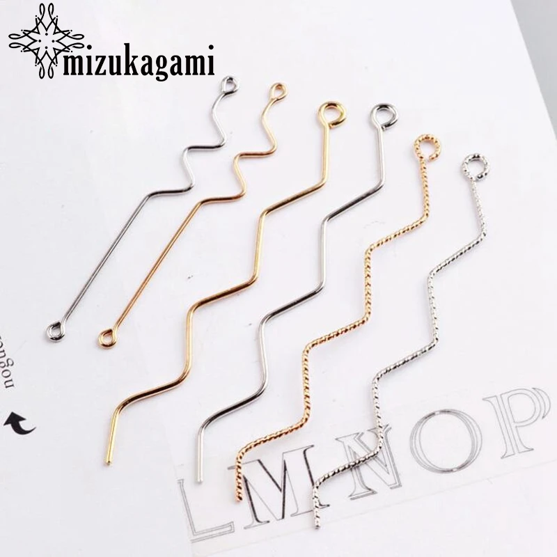 

Curved Wavy Earrings With Hanging Earpins Ear Clip Hooks 10pcs/lot For DIY Long Drop Earrings Jewelry Making Accessories