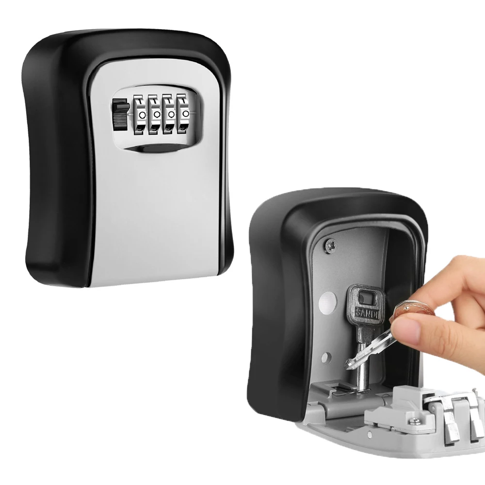

Key Lock Box Wall Mounted Aluminum Alloy Key Safe Box Weatherproof 4 Digit Combination Keys Storage Lock Boxes Indoor Outdoor