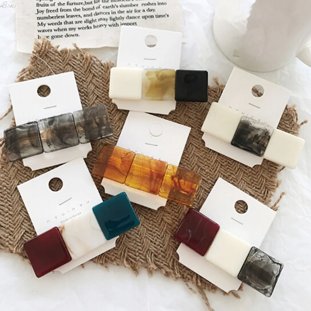

New 1PC Korea Fashion Hit Color Resin Hairpins Geometric Square Hair Clips for Women Girls Hair Accessories Hairgrip barrettes