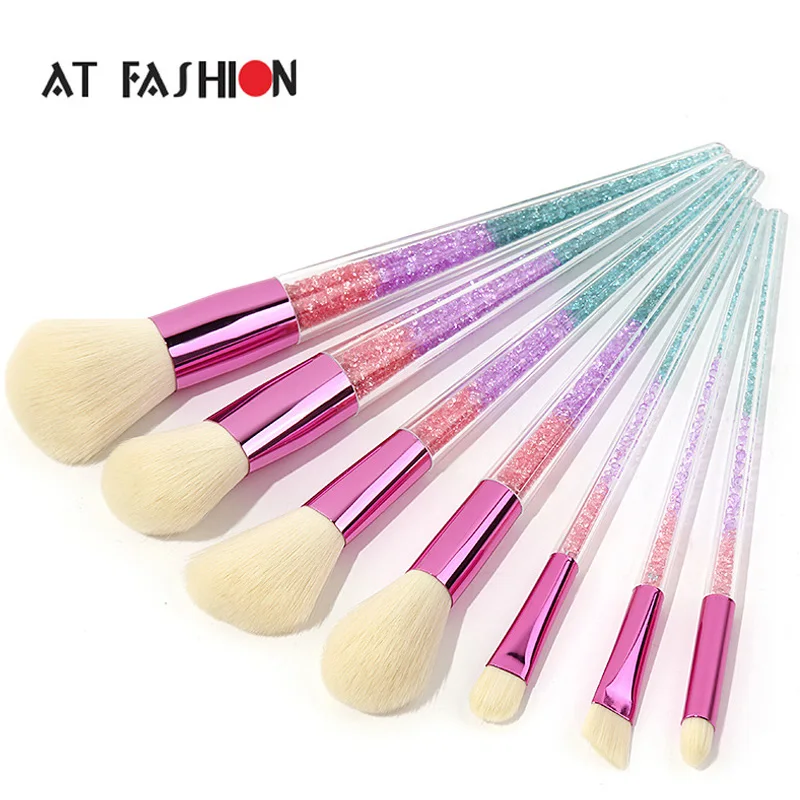 

7pcs Transparent Rainbow Crushed Crystal Makeup Brushes Concealer Foundation Blush Brush Eyebrow Eyeshadow Brushes Cosmetic Tool