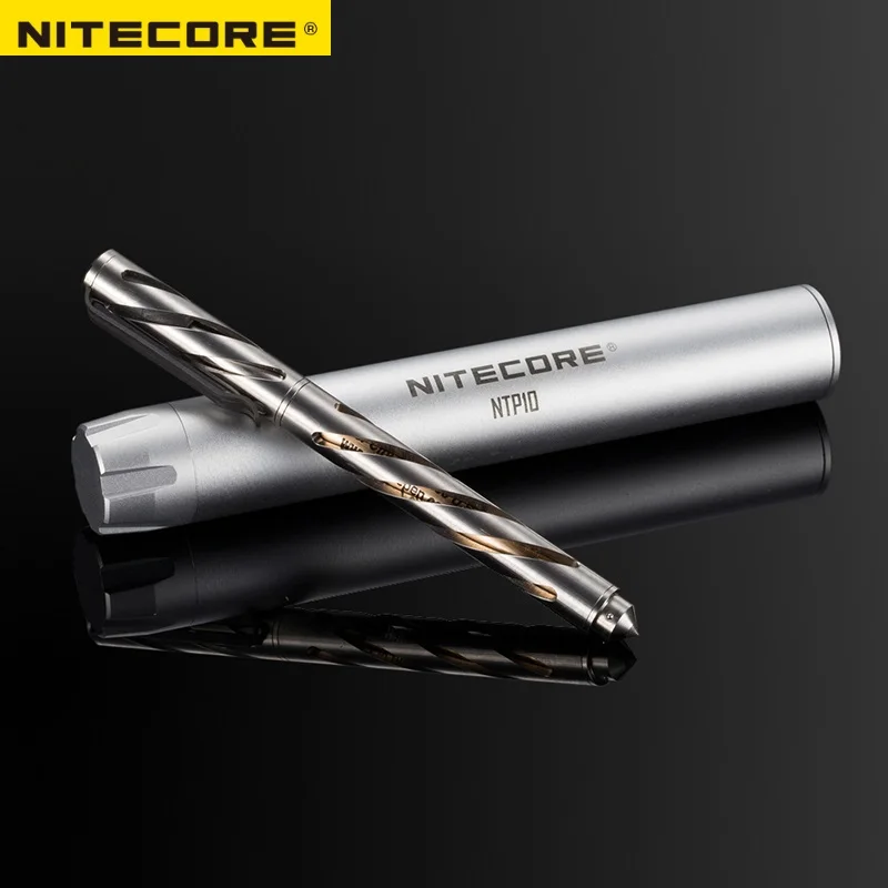 

Titanium Tactical Pen NITECORE NTP10 Hallow Carve Body Tungsten Steel Tapered Tip and Matt Aluminum Alloy Pen Case Difesa Tool