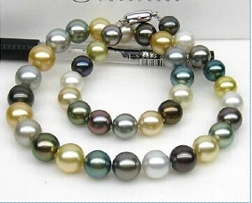 

HOT## Wholesale elegant 10-11mm south sea round multicolor pearl necklace 18inch super luster