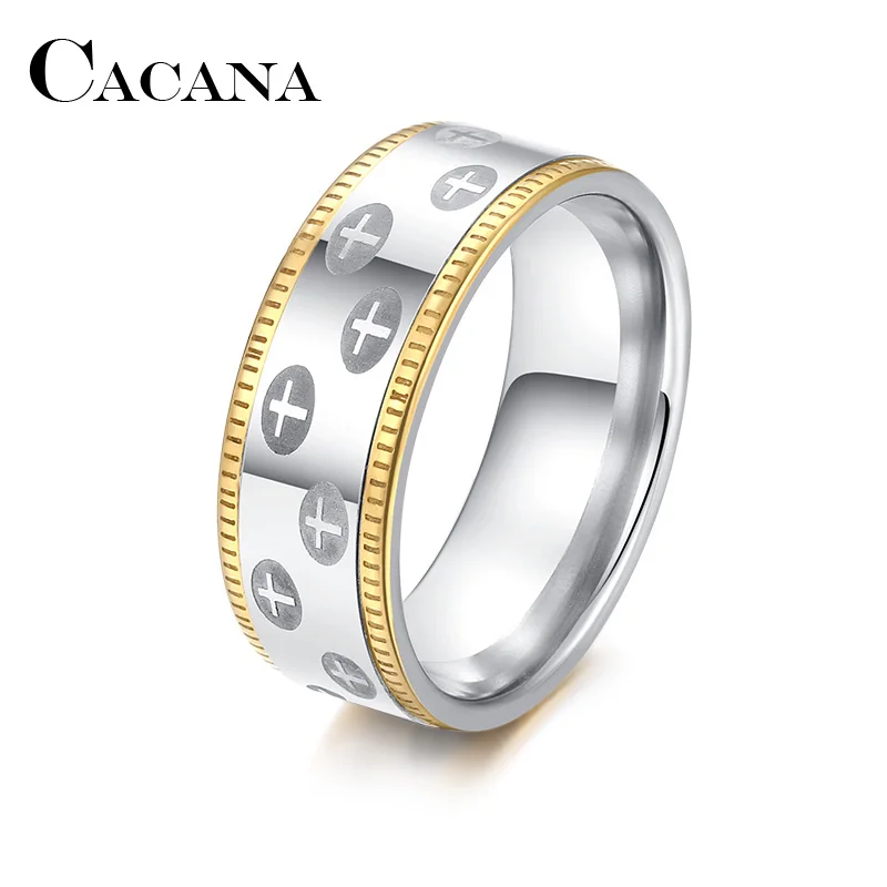 

CACANA Stainless Steel Rings For Women Men Printing Many Cross Engagement Personalized Custom Fashion Jewelry Rings
