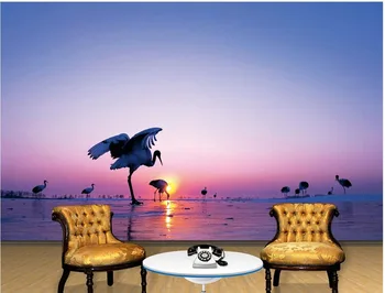 

3d wallpaper landscape Wall Decoration Sea crane sunset 3d wallpaper mural