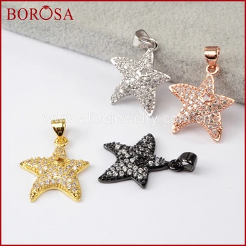 

BOROSA Wholesale CZ Micro Pave Crystal Starfish Pendant Beads,Mix Color Drusy CZ Pendant for Necklace Simple Design WX771