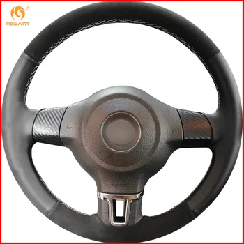 

MEWANT Black Leather Black Suede Car Steering Wheel Cover for Volkswagen Golf 6 Mk6 VW Polo MK5 2010-2013 Interior Accessories