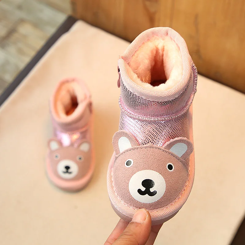 

Children Boys Boots Shoes Winter Kids Baby Plush Velvet Snow Boots Cute Bear Cotton Shoes Girls Infant Toddler Warm Boots