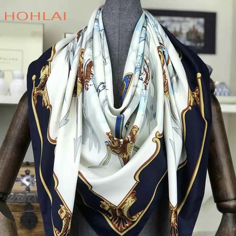 Роскошный бренд, Женский саржевый шелковый шарф, пляжные шали, обертывания, Дизайнерские шарфы размера плюс, Женские палантины, бандана, хиджаб 130*130 см - Цвет: 1
