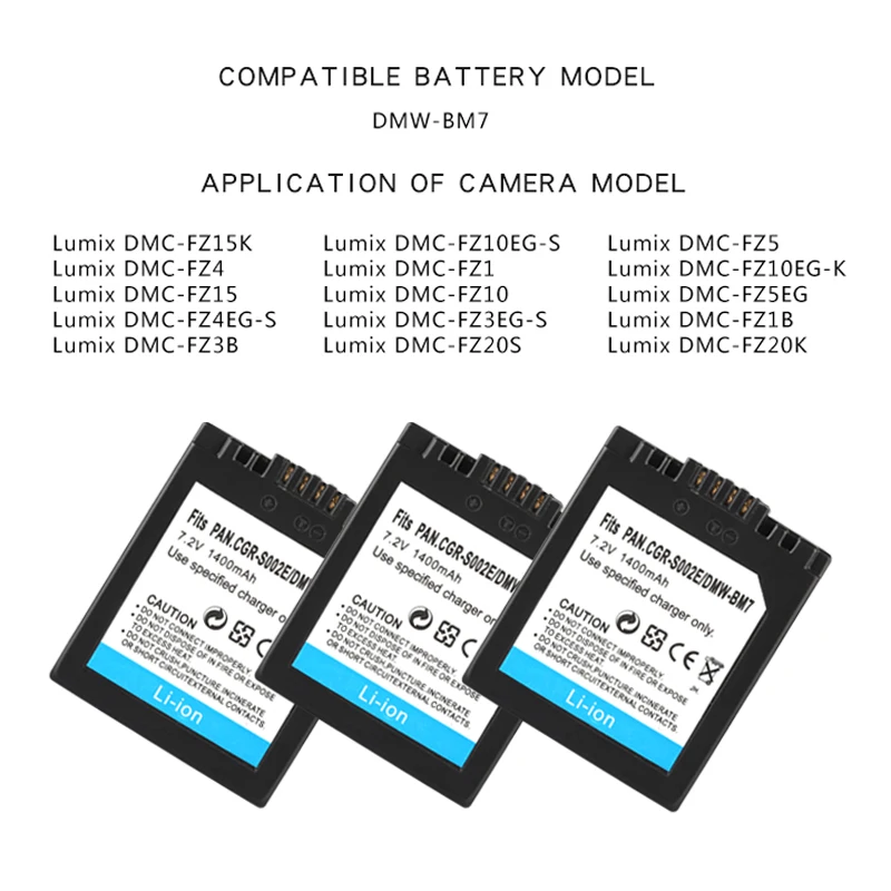 Батарея CGA-S002E 1400 мА-ч для цифрового фотоаппарата Panasonic DMC-FZ1 DMC-FZ10 DMC-FZ10EG-K DMC-FZ3B CGAS002 батареи