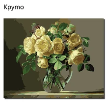 Kpymo Желтая роза DIY Краска ing по номерам Акриловая Краска по номерам ручная краска ed масляная живопись на холсте для домашнего декора VA-0303