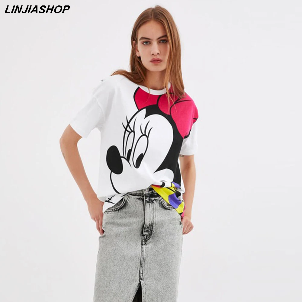 

Vintage Cotton White Tshirt Cartoon Animal Mouse T-Shirt For Girls Summer Top Streetwear Designer Style New Arrivals 2019