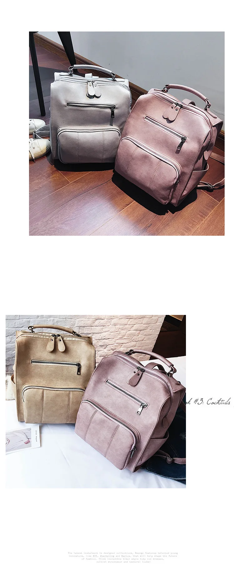 Brand Vintage Leather Backpack for Women British high quality Backpack Feminina Casual black pink grey khaki 2018 stylish backpacks for laptops