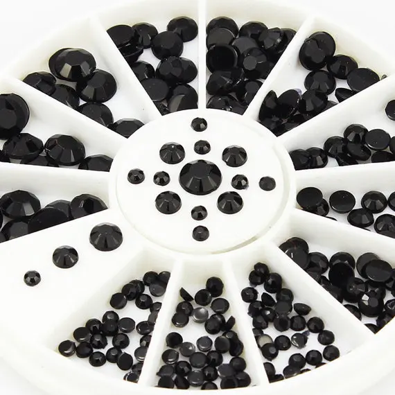 

Hot !Mix 4 Sizes Black 3D Nail Art Rhinestone Pearls Acrylic Flatback Nail Tips Sticker Decoration Wheel DIY Beauty Makeup Tools