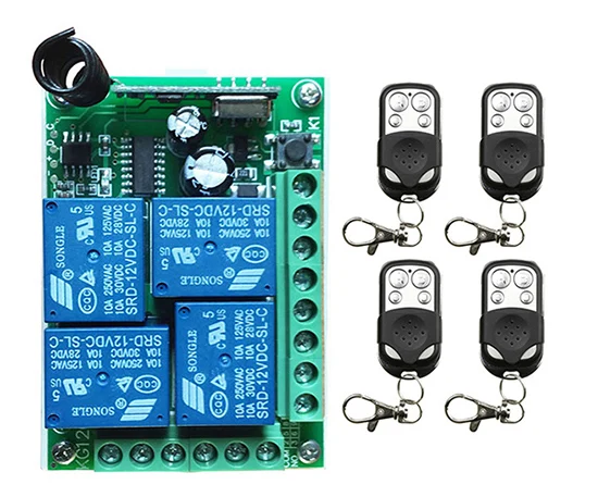 

DC12V 4CH 10A Radio Controller RF Wireless Push Remote Control Switch 315 MHZ 433 MHZ Transmitter+Receiver Garage Door/ window