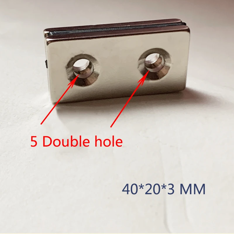 

2 pcs Powerful magnet 40X20X3-5 double hole neodymium iron boron magnet strong magnet rectangular magnet