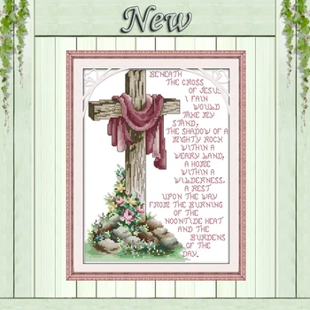 

Resurrection Flowers and Cross,11CT Pattern Printed on Canvas DMC 14CT Cross Stitch kit,Embroider Needlework Set,Home wall Decor