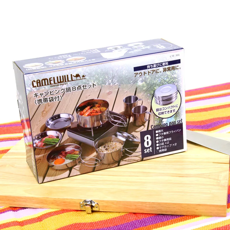 Conjunto de Talheres de Aço ao ar Livre de Acampamento Inoxidável Conjunto Viajar Turismo Bike Picnic Equipamento Inclui Tampa Frigideira Taças Canecas 9 Bike Picnic Equipamento Inclui Tampa Frigideira Taças Canecas