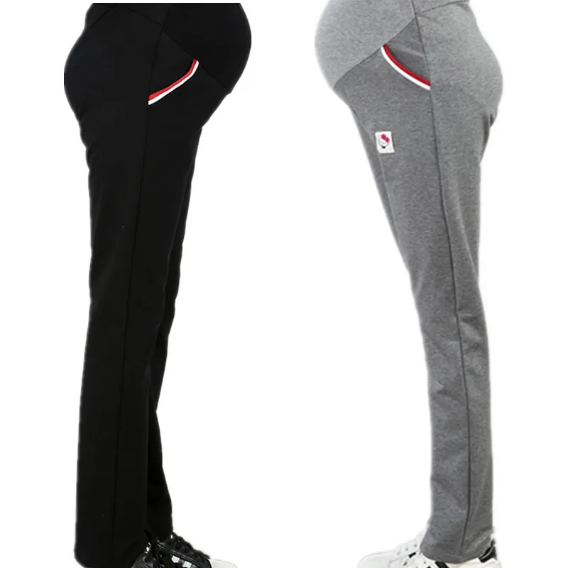 

2017 Spring Twill Sports Maternity Pants Drawstring High Waist Belly Casual Pants for Pregnant Women Pregnancy Trousers