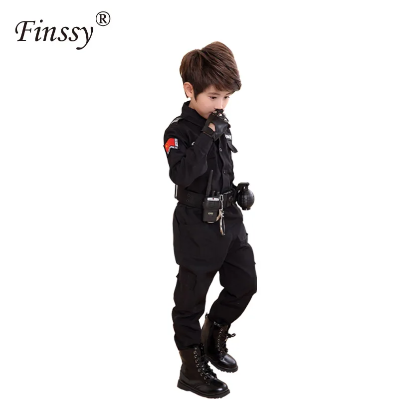 Boys Policemen Costumes Children Cosplay for Kids Army Police Uniform Clothing Set Long Sleeve Fighting Performance