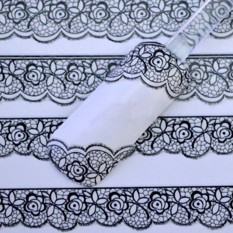 3D черный кружевной дизайн ногтей наклейки цветок Маникюр наклейки Советы украшения