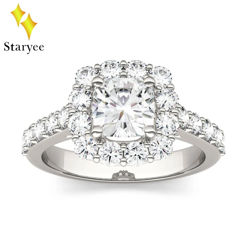 

Genuine 14K 585 White Gold 1.1ct 6mm Test Positive Lab Grown Moissanite Diamond Engagement Wedding Halo Ring For Women Jewelry