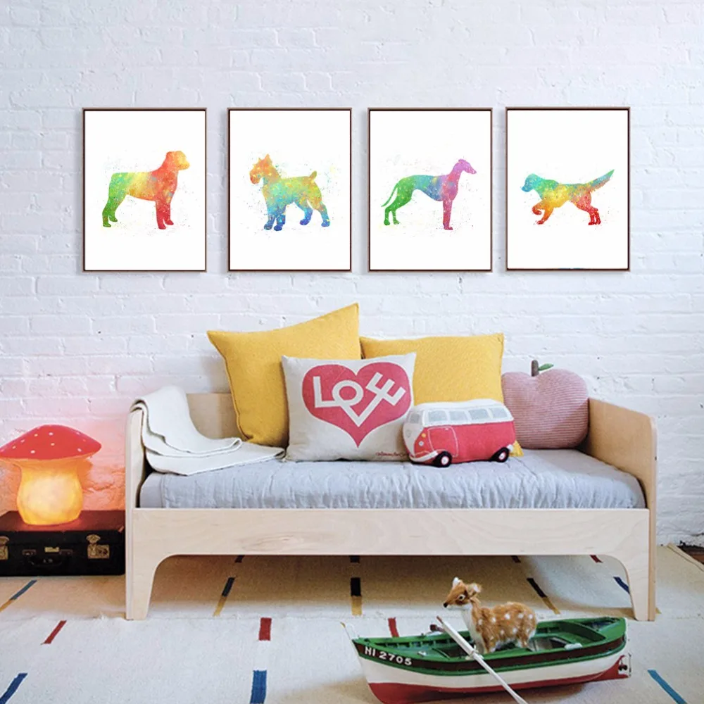 

Watercolor Friend Pet Dog Greyhound Dachshund Bear Canvas Art Print Poster Wall Picture Nordic Living Room Decor Painting