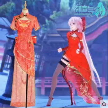 

Free shipping Hatsune Miku Anime Cartoon Cosplay Halloween VOCALOID Megurine Luka Woman Chinese style cheongsam Cosplay Costume