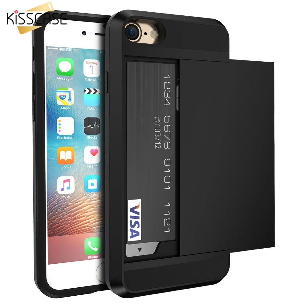 KISSCASE слайд держателем слотов для карт чехол iPhone XR X XS Max 6 6S Plus 5 5S SE 5C 7 8 плюс Чехол
