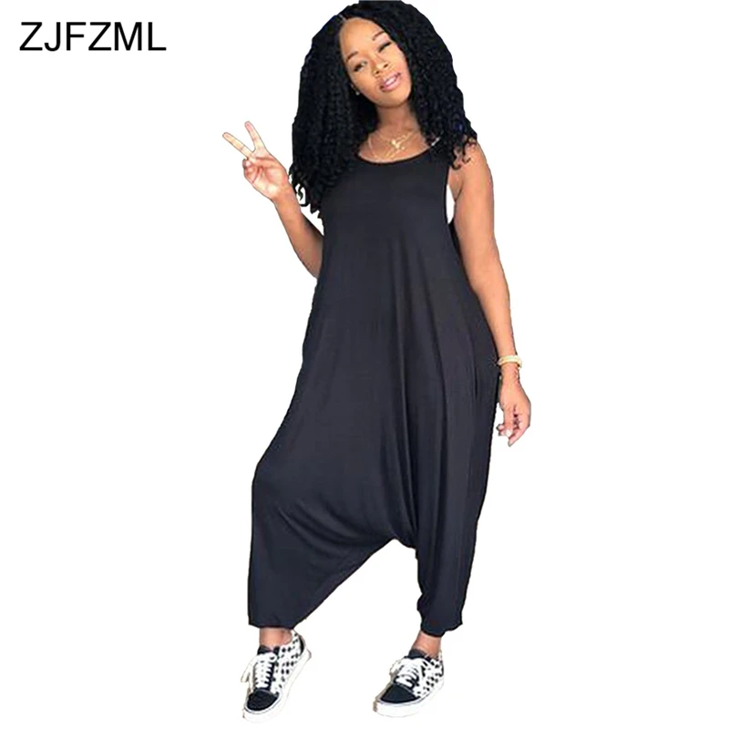 ZJFZML Sexy Rompers Womens Jumpsuit Summer 2018 Sleeveless One Piece Long Pants Overalls O-Neck Casual Loose Harem Jumpsuits