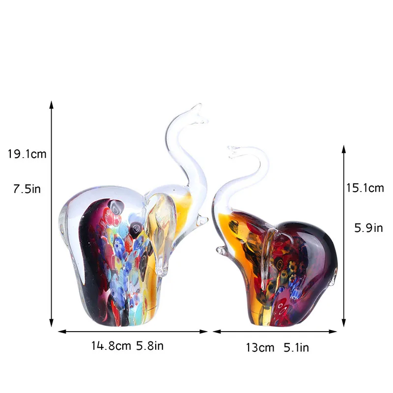 H& D выдувное стекло многоцветная Статуэтка слонов ручной работы статуя животного креативный подарок украшение дома набор из 2
