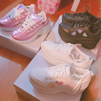 Japanese Lolita Heart High Heeled Sneakers 1