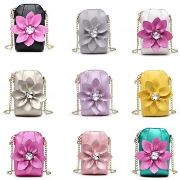 

9 Colors PU Leather 3D Flower Diamond Shoulder Crossbody Bag Chain Handbag Messenger Bag Coin Phone Purse for Women Girls
