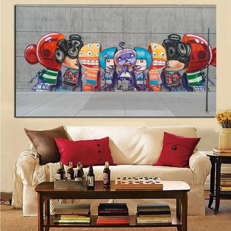 Graffiti Banksy Canvas Painting Street Pop Art Utopia Painting 3D Cartoon Figure HD Prints Wall Picture for Living Room Cuadros (6)